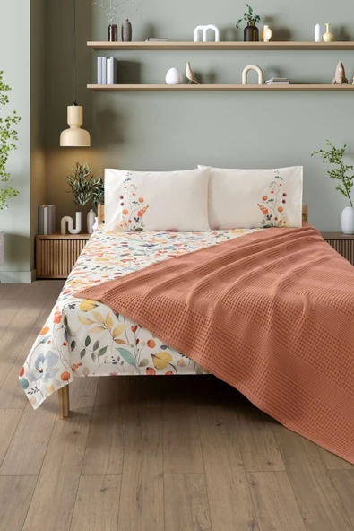 Sevim Yeşil Çift Kişilik Havuzlu Pike Takımı - Çiçek Desenli & Yumuşak Pike Seti - 4 Parça-Fayette - Resim 11