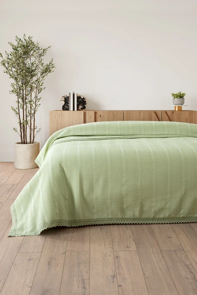 Sevim Dantelli Tek Kişilik Waffle Pike- %100 Pamuk Petekli Pike-160x230 cm - 2