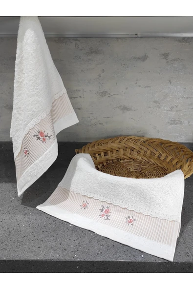 Sevim %100 Pamuk & Nakışlı Mutfak Havlu Takımı - 2'li Dantelli Havlu Seti - 40x60 Cm - Resim 3