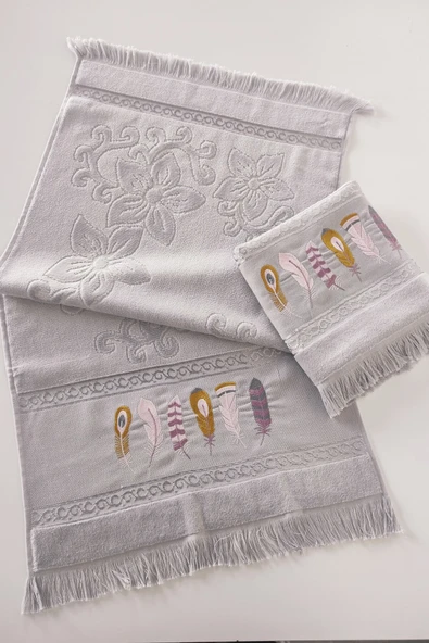 Sevim 2'li Nakışlı Kadife El Havlusu -Jakarlı Havlu Seti - %100 Pamuk - Resim 2