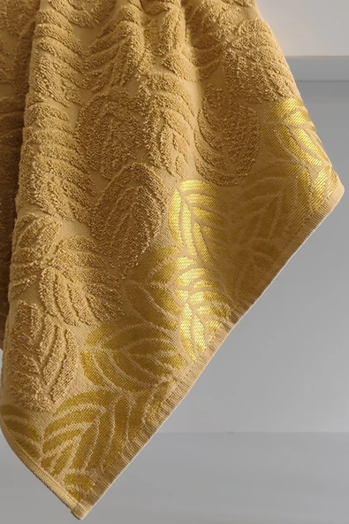 Sevim 2'li Jakarlı Yaprak Desenli %100 Pamuk El Yüz Havlusu-50x90cm - Resim 12