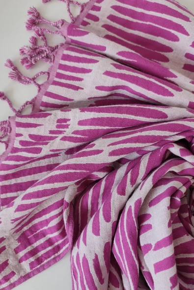 Sevim %100 Pamuk Çift Kat Müslin Peştemal - Jakarlı Plaj Havlusu- 90x170 Cm - 3