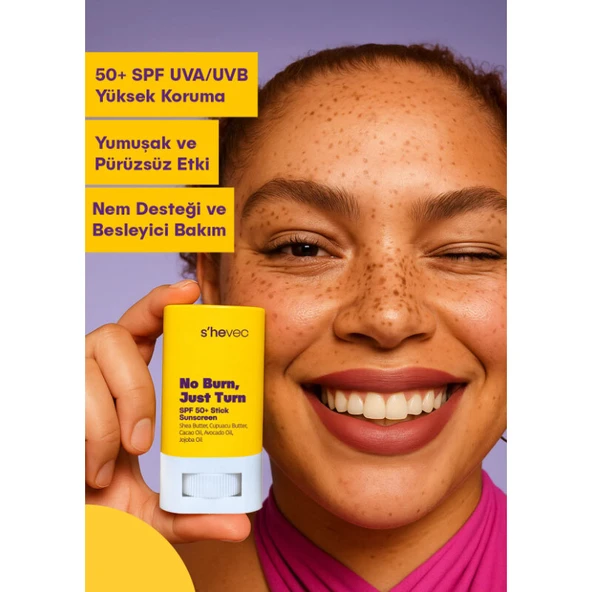 She Vec No Burn Just Spf50+ Stick Güneş Kremi 15 g - Resim 3