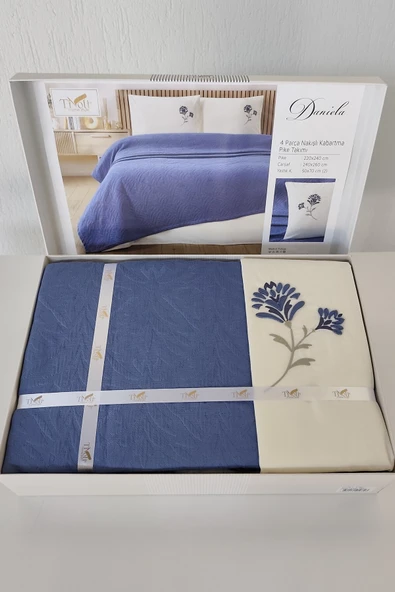 Sevim Tivoli Nakışlı Pike Takımı- Jakarlı Pike Yatak Örtüsü - Daniela - 3