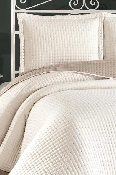 Elisa Dolgulu Çift Taraflı Çift Kişilik 240x260 Cm Yatak Örtüsü Krem - Resim 4