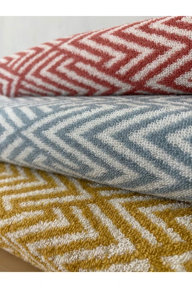 Sevim Geometrik Desenli Banyo Havlusu - Çizgili & Yüksek Su Emici - %100 Pamuk - 90x150 cm - 12