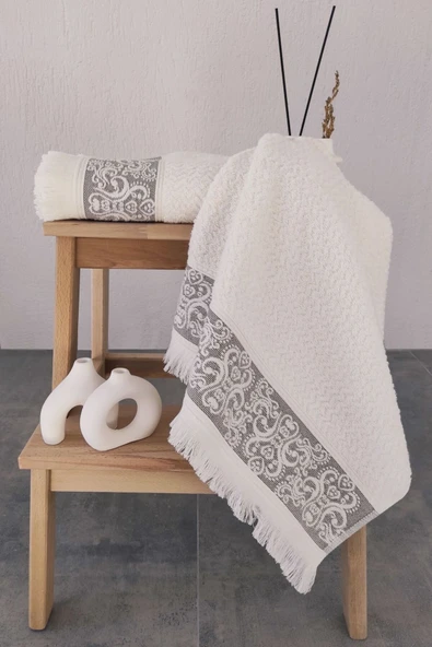 Sevim 2'li Kabartma Bordürlü & Püsküllü El/Yüz Havlusu - Yumuşak & Süper Emici - 50x85cm - 9