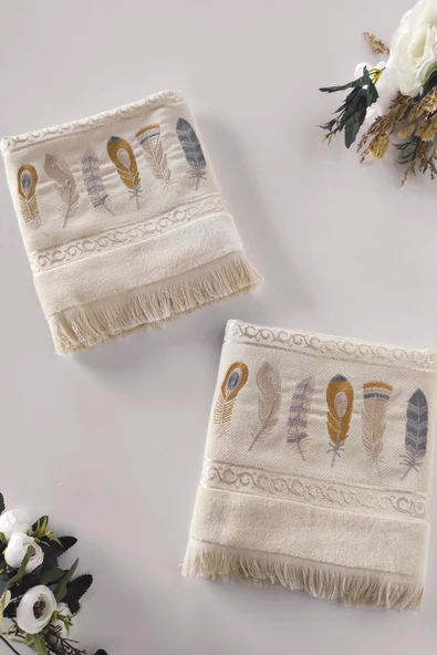 Sevim 2'li Nakışlı Kadife El Havlusu -Jakarlı Havlu Seti - %100 Pamuk - Resim 6