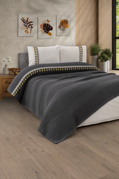 Sevim Çift Kişilik 4 Parça Püsküllü Havuz Pike Takımı-Tiffany - 3