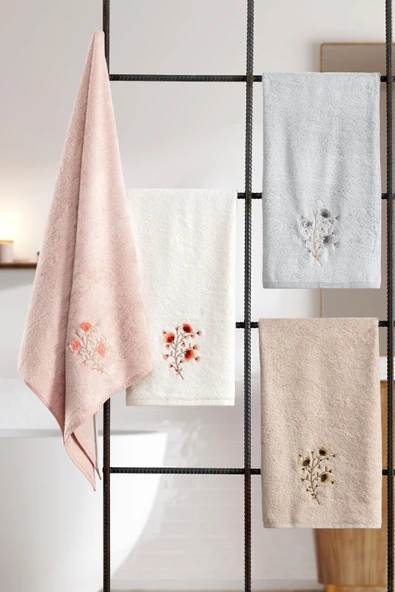 Sevim 2'li Bambu Banyo Havlu Seti - Yumuşak & Nakış İşlemeli- 2'li Çeyiz Seti - Tivoli Lisette - 11