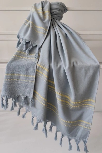 Sevim Çizgili Havlu Peştemal 90x170cm - Yumuşak Plaj Havlusu- %100 Pamuk - 11