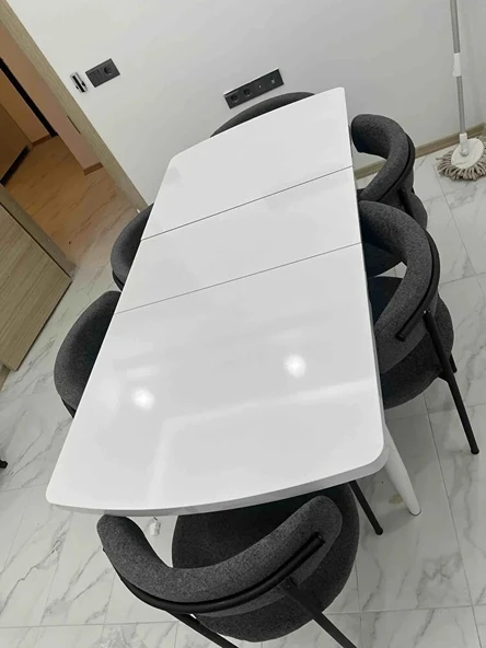 Asesva Serisi 80x132 MDF Beyaz Masa Metal Ayaklı Açılabilir Üst Kalite Mutfak Masası,Yemek Masası - 6