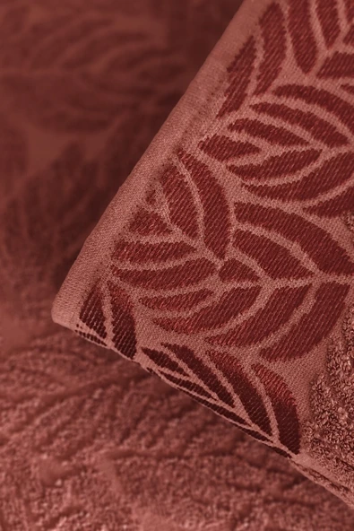 Sevim 2'li Jakarlı Yaprak Desenli %100 Pamuk El Yüz Havlusu-50x90cm - Resim 6