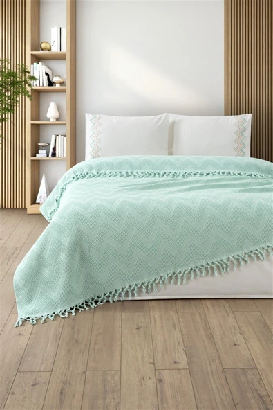 Sevim Jakarlı Bağlama Saçaklı Waffle Pike Takımı-Petekli Pike Seti-Delfina ürün görseli