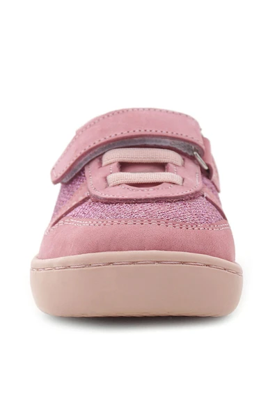 Rakerplus Bob Hakiki Deri Pembe Simli Barefoot Cırtlı Lastikli Bebek Sneaker Ayakkabı - Resim 4