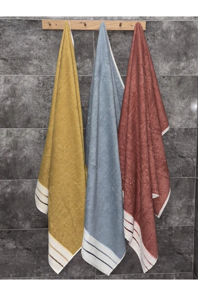Sevim İpliği Boyalı Ucu Çizgili Banyo Havlusu - %100 Pamuk & Yumuşak - 90x150 Cm - 9