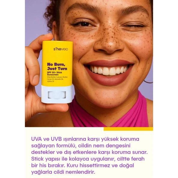 She Vec No Burn Just Spf50+ Stick Güneş Kremi 15 g - Resim 4