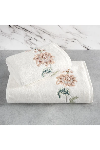 Sevim Tivoli Bambu 2'li Banyo Havlusu, - Yumuşak & Yüksek Su Emici - Çiçek Nakışlı Çeyiz Seti - Julia Gri - Resim 10