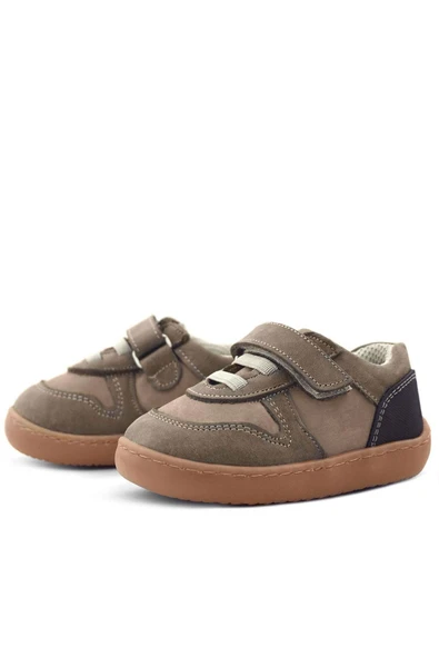 Rakerplus Bob Hakiki Deri Kum Krem Barefoot Cırtlı Lastikli Bebek Sneaker Ayakkabı - Resim 6