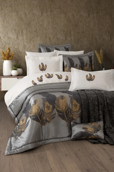 Sevim 11 Parça Battaniyeli Çeyiz Seti - Tafta Yatak Örtüsü & Nevresimli Çeyiz Takımı-Peludo - 7