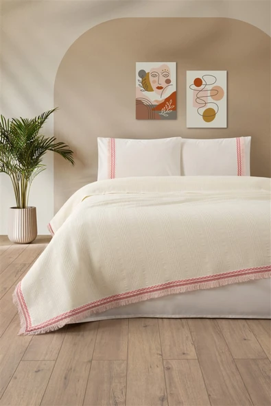 Sevim Tivoli Tek Kişilik Dantelli 3 Parça Pike Takımı-Melanie-Krem - 2