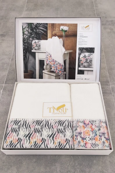 Sevim 2'li Bambu & Pamuk Saten Banyo Havlu Seti - Renkli Zebra Desenli & Süper Emici - Tivoli - Monaco - 2