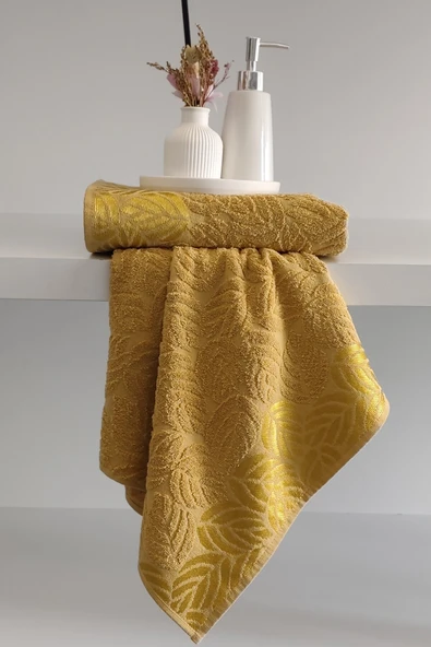 Sevim 2'li Jakarlı Yaprak Desenli %100 Pamuk El Yüz Havlusu-50x90cm - Resim 11