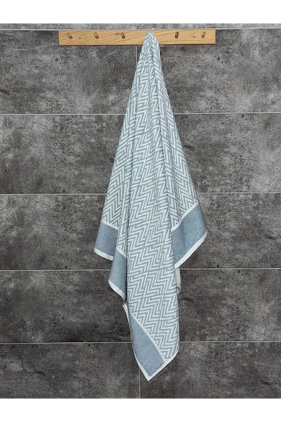 Sevim Geometrik Desenli Banyo Havlusu - Çizgili & Yüksek Su Emici - %100 Pamuk - 90x150 cm