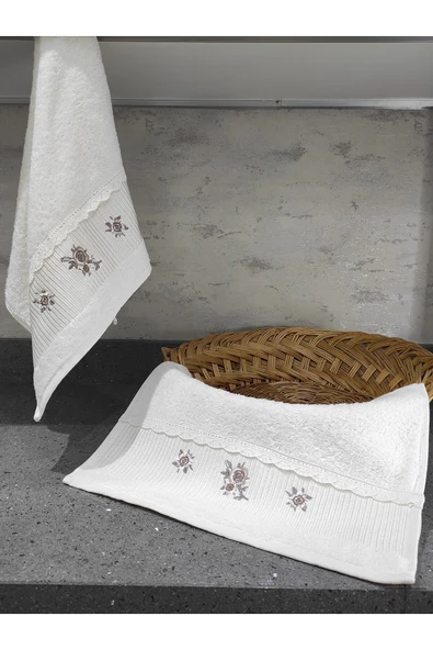 Sevim %100 Pamuk & Nakışlı Mutfak Havlu Takımı - 2'li Dantelli Havlu Seti - 40x60 Cm - Resim 7