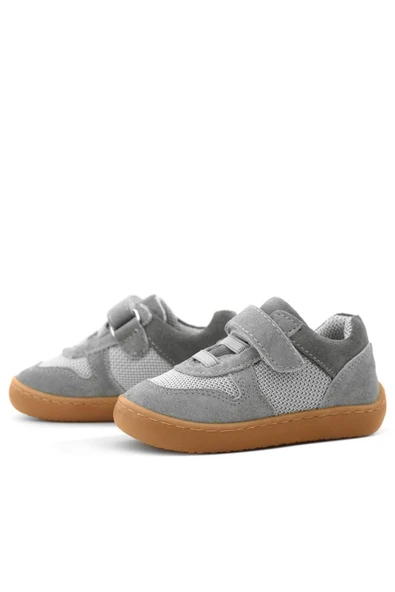 Rakerplus Bob Hakiki Deri Gri Barefoot Cırtlı Lastikli Bebek Sneaker Ayakkabı - Resim 6