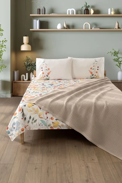 Sevim Yeşil Çift Kişilik Havuzlu Pike Takımı - Çiçek Desenli & Yumuşak Pike Seti - 4 Parça-Fayette - Resim 9