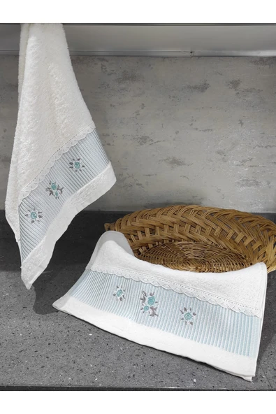Sevim %100 Pamuk & Nakışlı Mutfak Havlu Takımı - 2'li Dantelli Havlu Seti - 40x60 Cm - Resim 5
