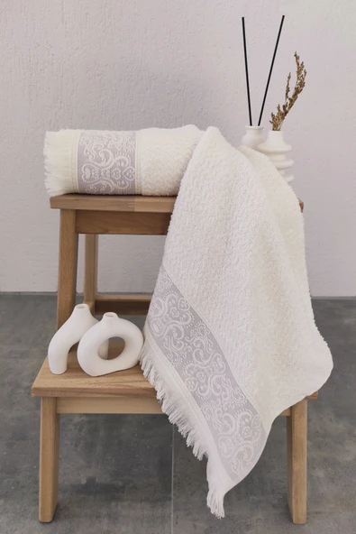 Sevim 2'li Kabartma Bordürlü & Püsküllü El/Yüz Havlusu - Yumuşak & Süper Emici - 50x85cm - 6