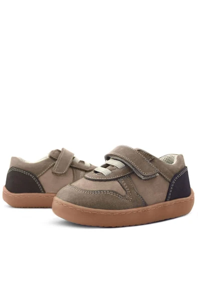 Rakerplus Bob Hakiki Deri Kum Krem Barefoot Cırtlı Lastikli Bebek Sneaker Ayakkabı - Resim 7