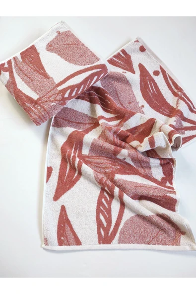 Sevim Kiremit Renk Desenli El Havlusu - Yüksek Su Emici & Yumuşak - 45X90cm- %100 Pamuk - Ipliği Boyalı - 2