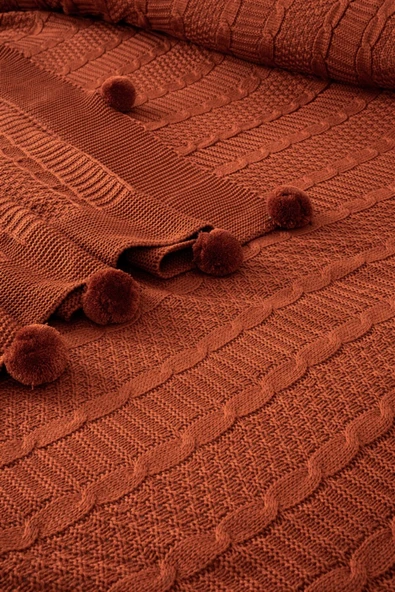 Sevim Çift Kişilik Ponponlu Triko Örme Battaniye - Yumuşak Doku & Şık Tasarım - Mint Yeşili - 220x240 cm - 8