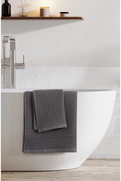 Sevim 2'li Waffle Banyo Havlu Seti- Ekstra Yumuşak Ve Petekli Doku - %100 Pamuk & Yüksek Su Emici - 2