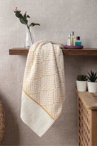 Sevim Geometrik Desenli Zemini Renkli Bambu El Havlusu - 50x90 cm - 9