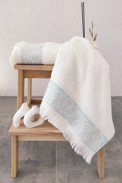 Sevim 2'li Kabartma Bordürlü & Püsküllü El/Yüz Havlusu - Yumuşak & Süper Emici - 50x85cm - 3