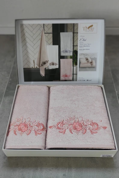 Sevim 2'li Nakışlı & Bambu Banyo Havlu Seti - Çiçek Desenli & Çeyizlik & Kutulu Havlu - Tivoli Elise - 6