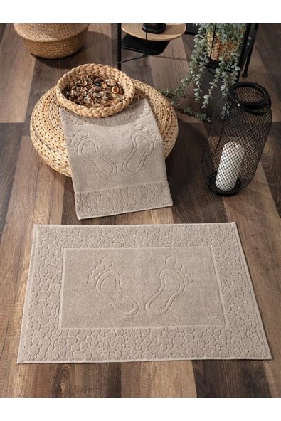 Sevim 2'li Ayak Havlusu Seti - %100 Pamuk Ayak İzli Havlu Takımı - Yumuşak & Kalın - 50x70cm - 3