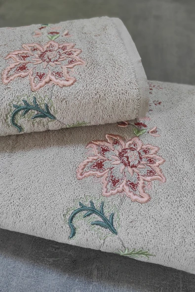 Sevim Tivoli Bambu 2'li Banyo Havlusu, - Yumuşak & Yüksek Su Emici - Çiçek Nakışlı Çeyiz Seti - Julia Gri - Resim 5