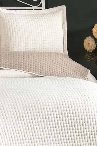 Elisa Dolgulu Çift Taraflı Çift Kişilik 240x260 Cm Yatak Örtüsü Krem - Resim 6