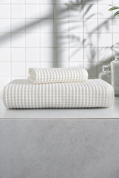 Sevim 2'li Waffle Banyo Havlu Seti- Ekstra Yumuşak Ve Petekli Doku - %100 Pamuk & Yüksek Su Emici - 4