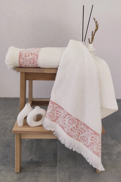 Sevim 2'li Kabartma Bordürlü & Püsküllü El/Yüz Havlusu - Yumuşak & Süper Emici - 50x85cm - 7