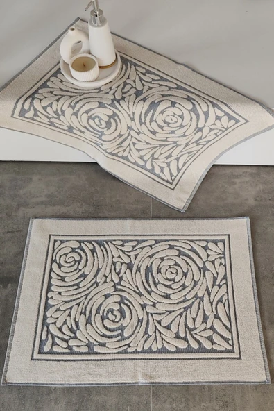 Sevim 2'li Ayak Havlusu Seti - Zemini Renkli & Üç Boyutlu - %100 Pamuk - Su Emici - 5