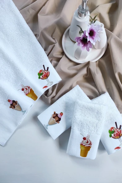 Sevim 3'lü Mutfak Havlu Takımı - Dondurma Baskılı Havlu Seti - Ekstra Yumuşak & Bambu - 30x50 cm