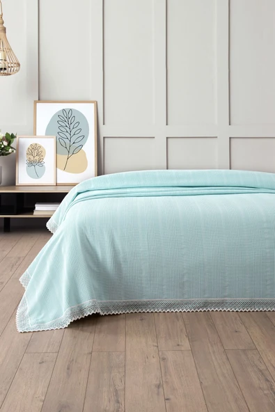 Sevim %100 Pamuk Çift Kişilik Kopanaki Dantelli Waffle Pike-210x230 cm - 9