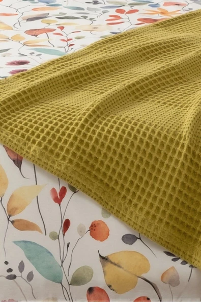 Sevim Yeşil Çift Kişilik Havuzlu Pike Takımı - Çiçek Desenli & Yumuşak Pike Seti - 4 Parça-Fayette - Resim 4