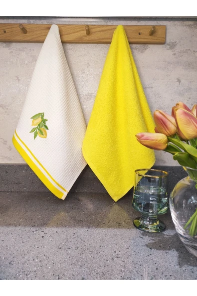 Sevim Nakış İşlemeli 2'li Mutfak Havlusu-%100 Pamuk Nakışlı Mutfak Kurulama Bezleri - Resim 11